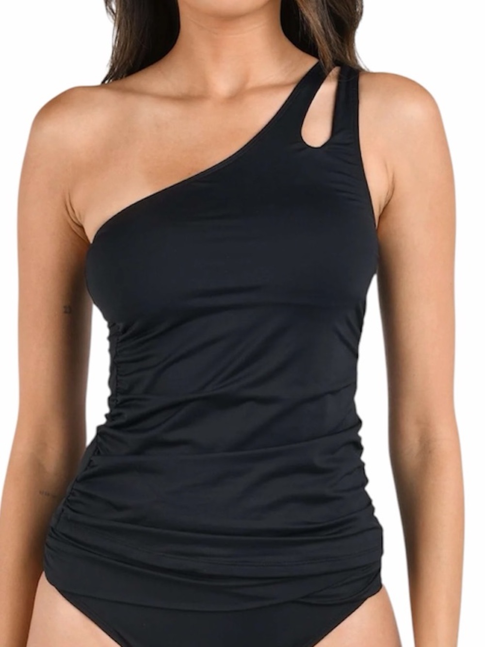 La Blanca Island Goddess Black One-Shoulder Keyhole Tankini Size 12